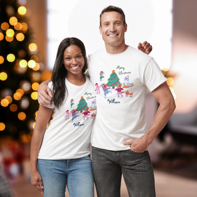 Camiseta Feliz Natal Cão Cachorro Gelado Nome masculino (Criador carregado)