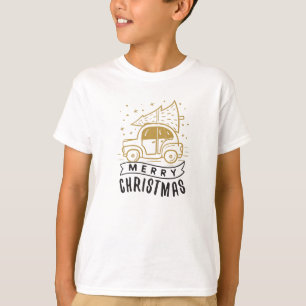 Camiseta Feliz Natal Carro Árvore Dourado Preto Fofo