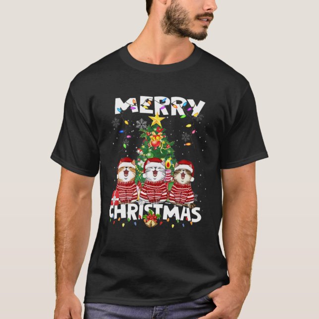 Camiseta Feliz Natal Catmas Gato Gato Gato Gato Mamãe Chri (Frente)