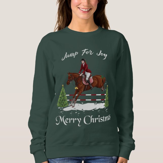 Camiseta Feliz Natal, cavalo de salto inglês equestre (Frente)