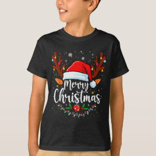 Camiseta Feliz Natal Chapéu Vermelho do Papai Noel Rena Enf