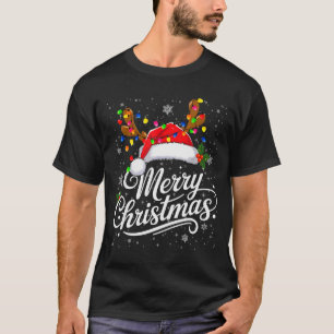 Camiseta Feliz Natal Chapéu Vermelho do Papai Noel Rena Fam