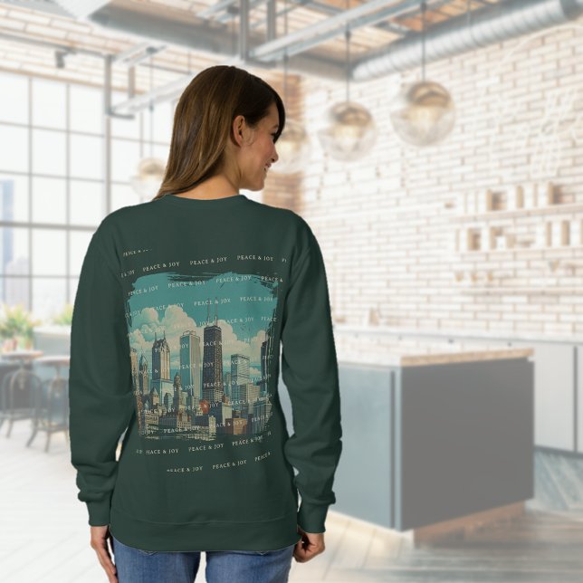 Camiseta Feliz Natal Chicago Skyline Holiday (Merry Christmas Chicago Skyline Holiday Sweatshirt (back))