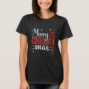Camiseta Feliz Natal Christian Cross Buffalo Xadrez Fami
