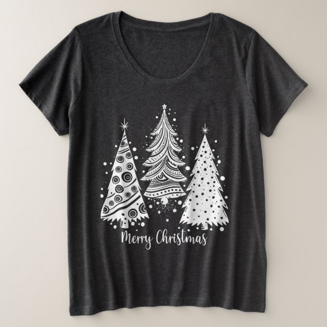 Camiseta Feliz Natal com Árvores de Natal (Frente do Design)