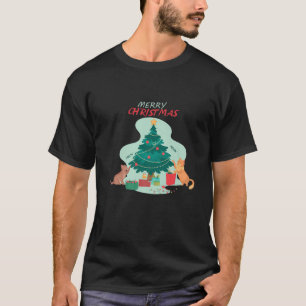 Camiseta Feliz Natal Com Gatos, Presentes E Natal