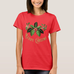 Camiseta Feliz Natal com Holly e Berries
