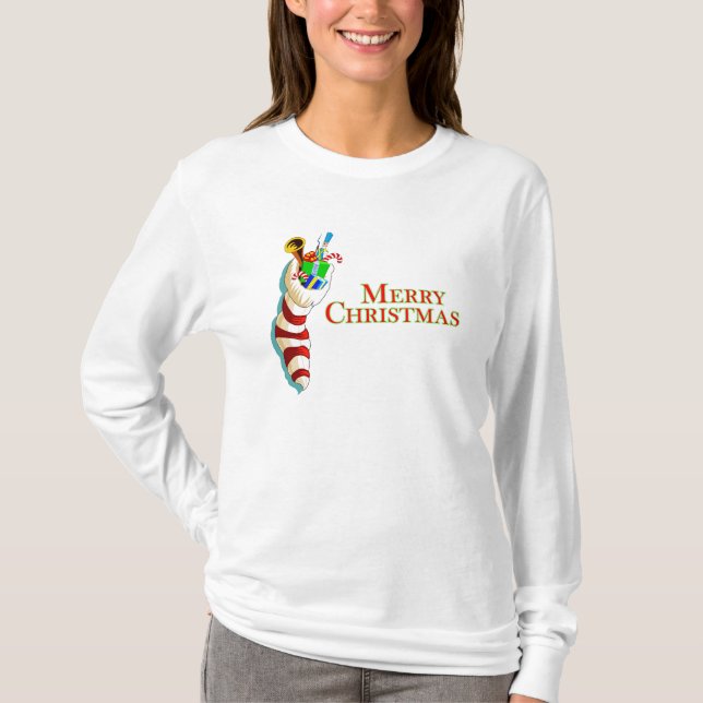 Camiseta Feliz Natal com o chá feminino do LS (Frente)