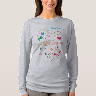 Camiseta Feliz Natal com seu nome e notas de música