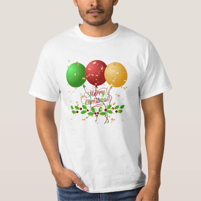 Camiseta Feliz Natal, confete dourado, (Frente)