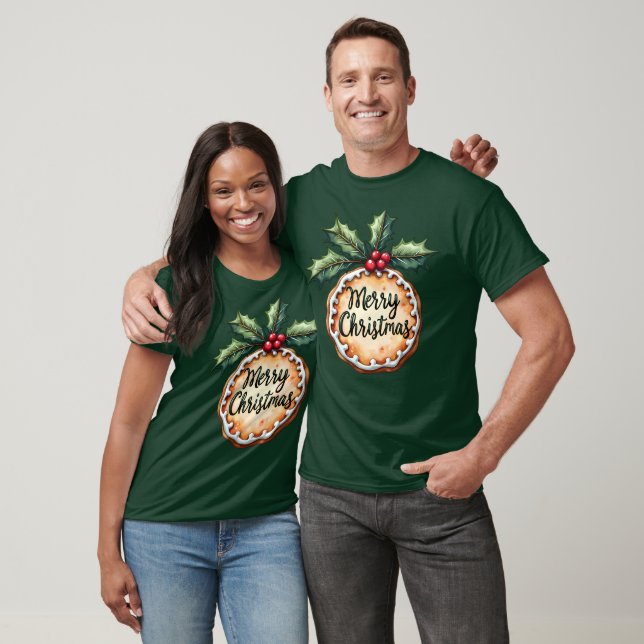 Camiseta Feliz Natal Cookie com Holly Berries (Unissex)