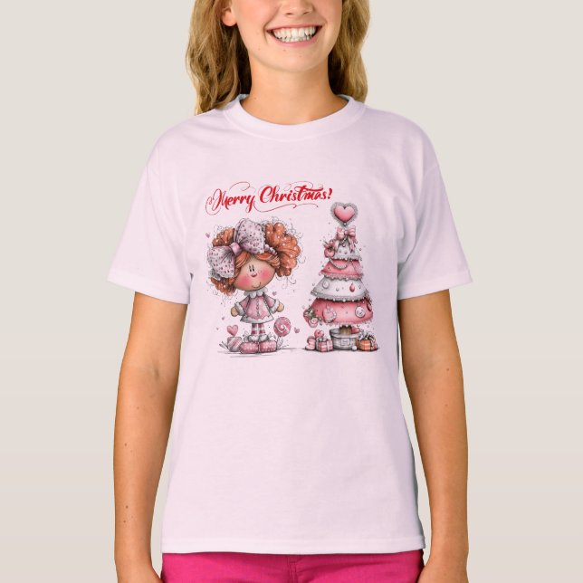 Camiseta Feliz Natal Cor-de-Rosa  (Frente)