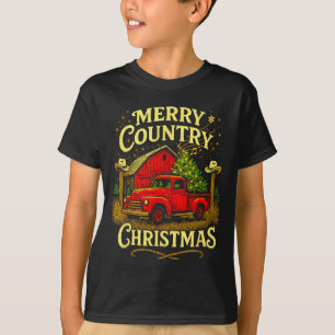 Camiseta Feliz Natal Country Caminhão Antigo e Celeiro Hol