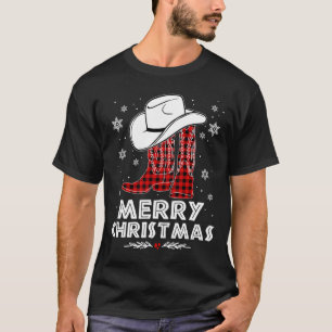 Camiseta Feliz Natal Cowboy Boots Red Buffalo Xadrez Wes