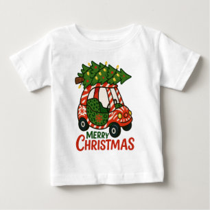 Camiseta Feliz Natal Crianças Fofas Carro Árvore de Natal