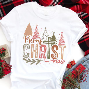 Camiseta Feliz Natal Cristão Árvores Rústicas