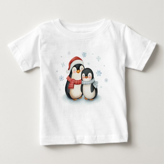 Camiseta Feliz Natal da Família Penguin, no inverno (Frente)