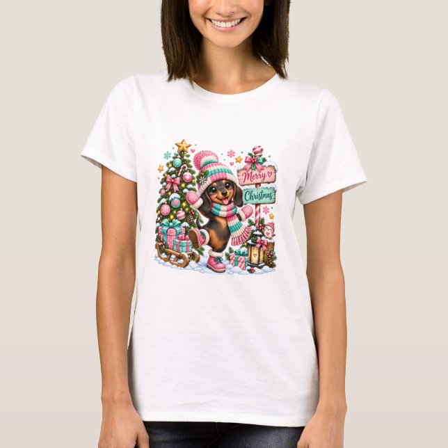 Camiseta Feliz Natal Dachshund (Frente)