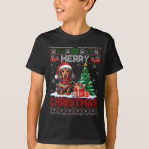 Camiseta Feliz Natal Dachshund Dog Lover Família Feia Xm