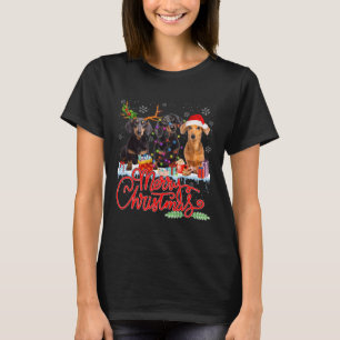 Camiseta Feliz Natal Dachshund Dogs Papais noeis Reindeer L