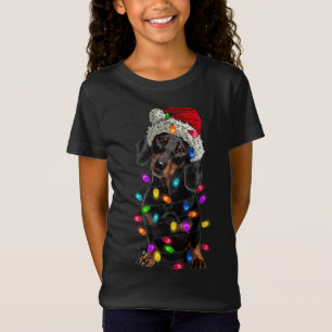Camiseta Feliz Natal Dachshund Santa Hat Lights Xmas
