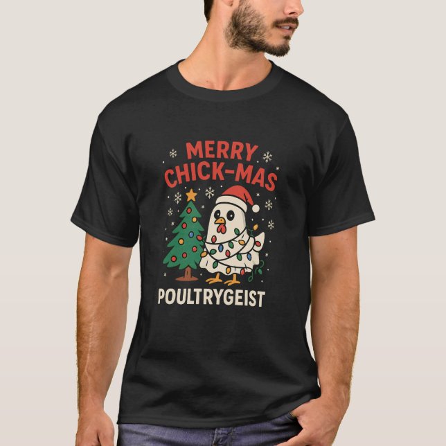 Camiseta Feliz Natal das Galinhas Espiritualidade Engraçada (Frente)