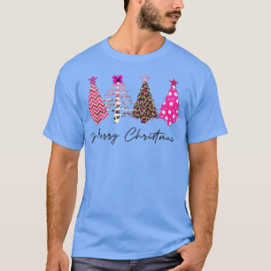 Camiseta Feliz Natal das mulheres cor-de-rosa leopardo de n