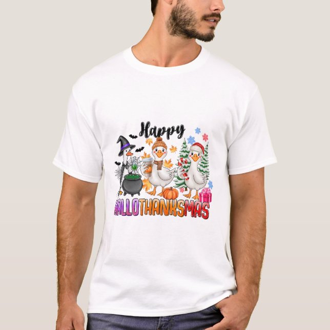 Camiseta Feliz Natal de Ação de Graças de Halloween HalloOb (Frente)
