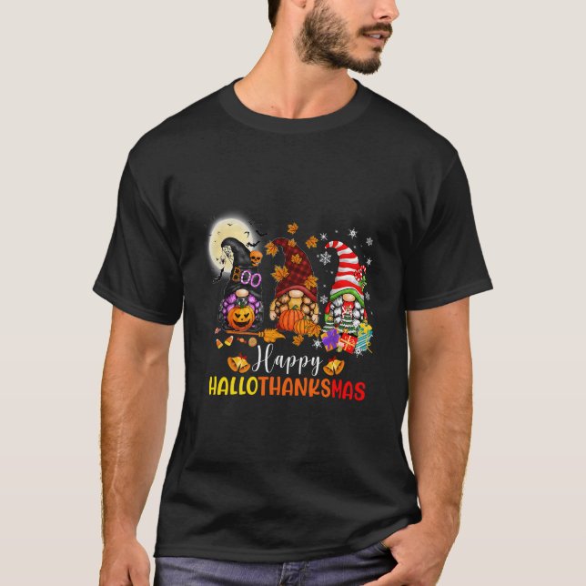 Camiseta Feliz Natal de Ação de Graças de Halloween HalloOb (Frente)