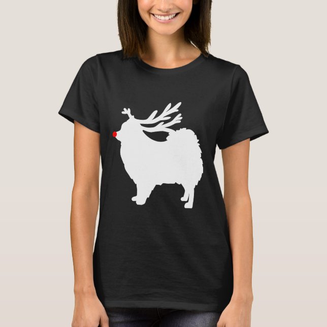 Camiseta Feliz Natal de Cão Pomerano (Frente)