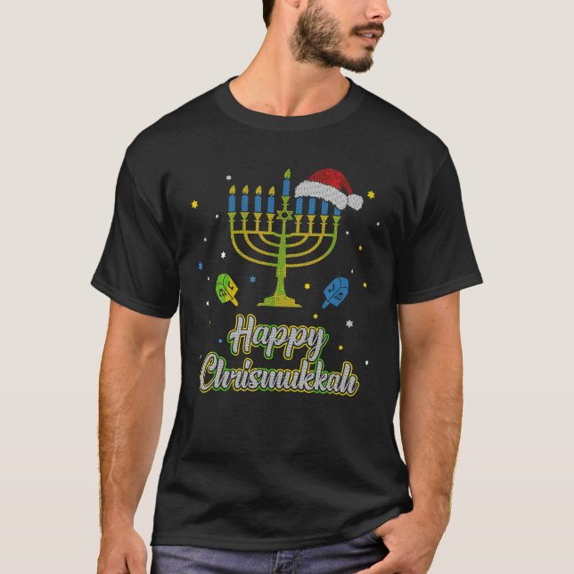 Camiseta Feliz Natal de Chrismukkah Ugly Hanukkah (Frente)