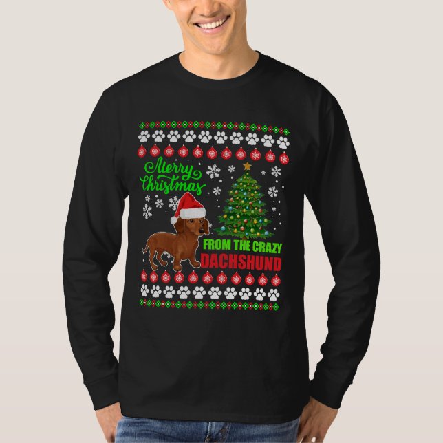Camiseta Feliz Natal De Dachshund Dog Ugly Sweater (Frente)