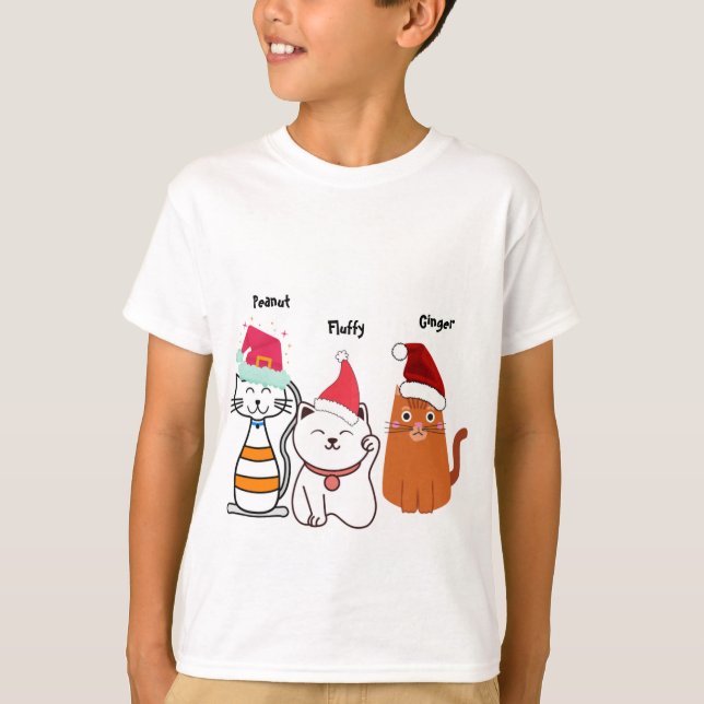 Camiseta Feliz Natal de Gatinho Personalizado (Frente)