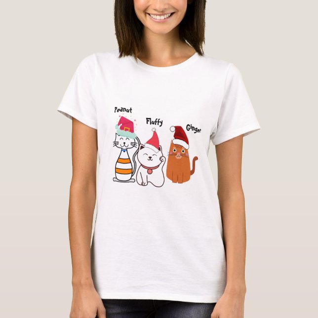 Camiseta Feliz Natal de Gatinho Personalizado (Frente)