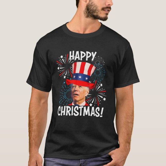 Camiseta Feliz Natal De Joe Biden Para 4 De Julho Hu (Frente)