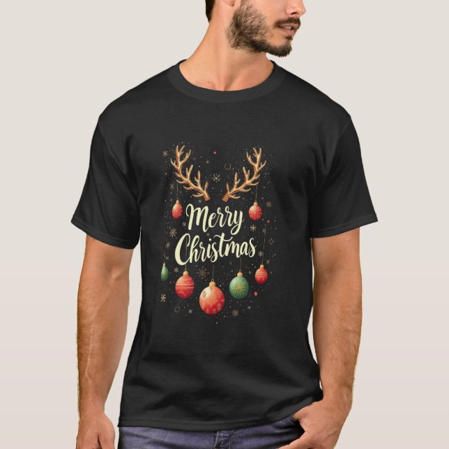 Camiseta Feliz Natal decorações de Natal (Frente)