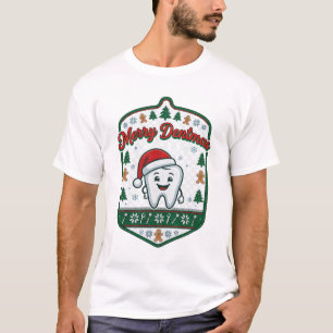 Camiseta Feliz Natal Dente de Natal Chapéu de Papai Noel Bi