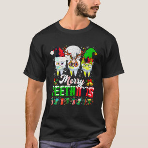 Camiseta Feliz Natal Dentes Três Papais noeis Reindeer Elf 