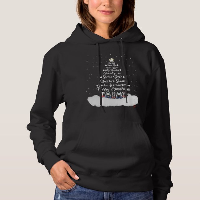 Camiseta feliz natal deseja em diferentes idiomas xmas (Frente)
