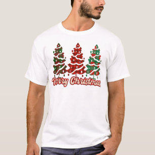 Camiseta Feliz Natal - Design de Árvores Xadrez de Buffalo