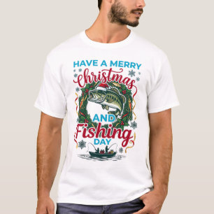 Camiseta Feliz Natal Dia de Pesca Robalo Chapéu do Papai No