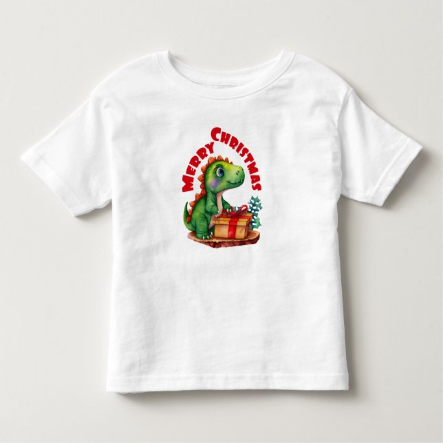 Camiseta Feliz Natal Dinossauro Crianças Toddler (Frente)