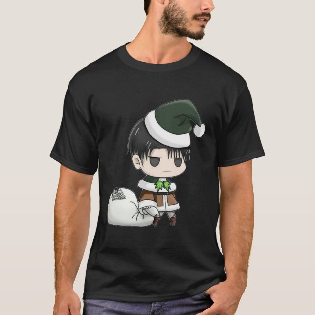 Camiseta Feliz Natal do Ataque Levi Ackerman a Titã (Frente)