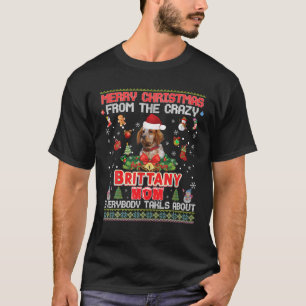 Camiseta Feliz Natal Do Cachorro Brittany Mamãe Todo-Mundo