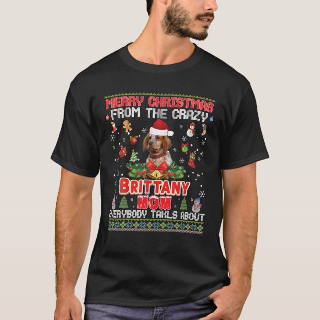 Camiseta Feliz Natal Do Cachorro Brittany Mamãe Todo-Mundo (Frente)