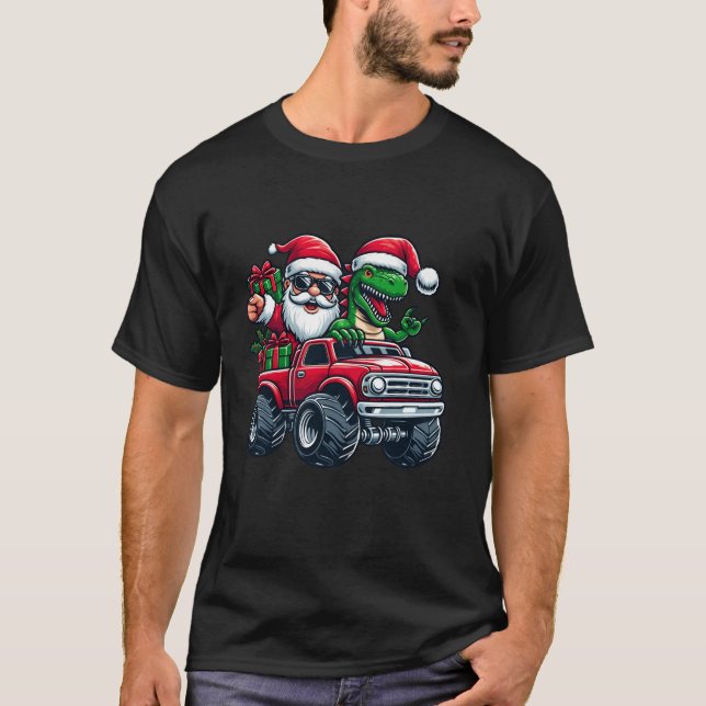 Camiseta Feliz Natal Do Papai Noel E Moon Do Dinossauro (Frente)