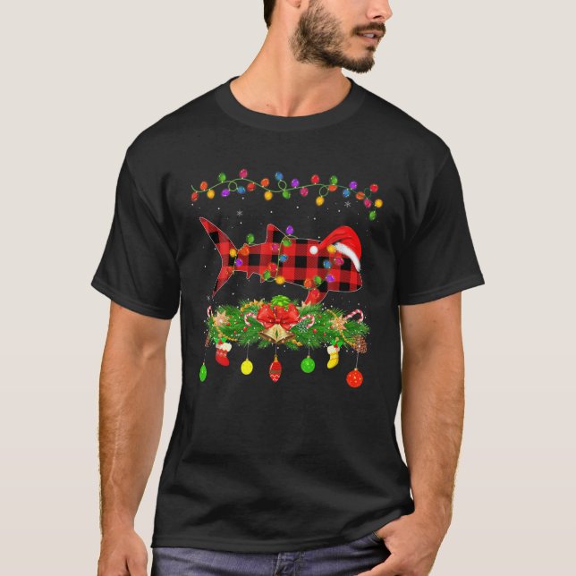 Camiseta Feliz Natal do Tubarão-Xadrez de Búfalo (Frente)