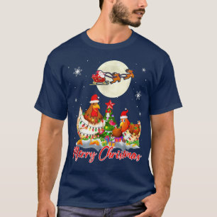 Camiseta Feliz Natal Dois Papais noeis Galinhas Xmas Luz da