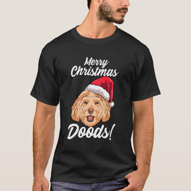 Camiseta Feliz Natal Doods Engraçado Goldendoodle Mãe Pai D (Frente)