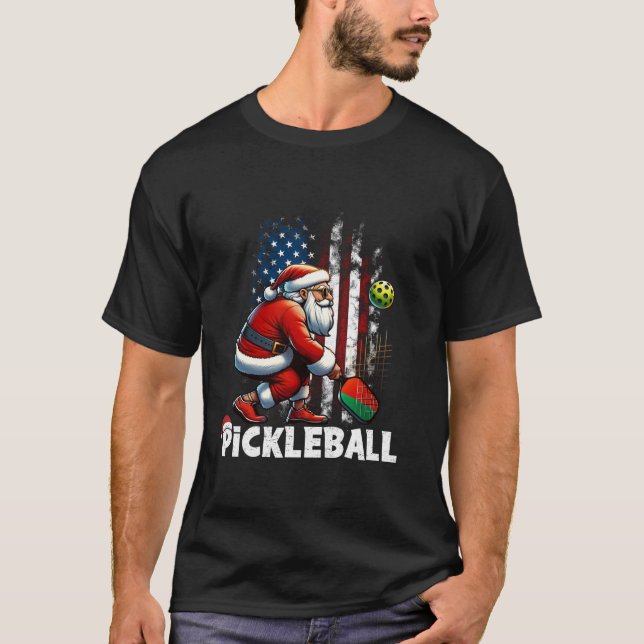 Camiseta Feliz Natal dos EUA Pickleball Santa Hat Sungl (Frente)